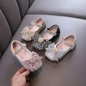 Colorful Princess Shoes Girls' Rhinestone Bow Shoes Sparkling Princess Flats