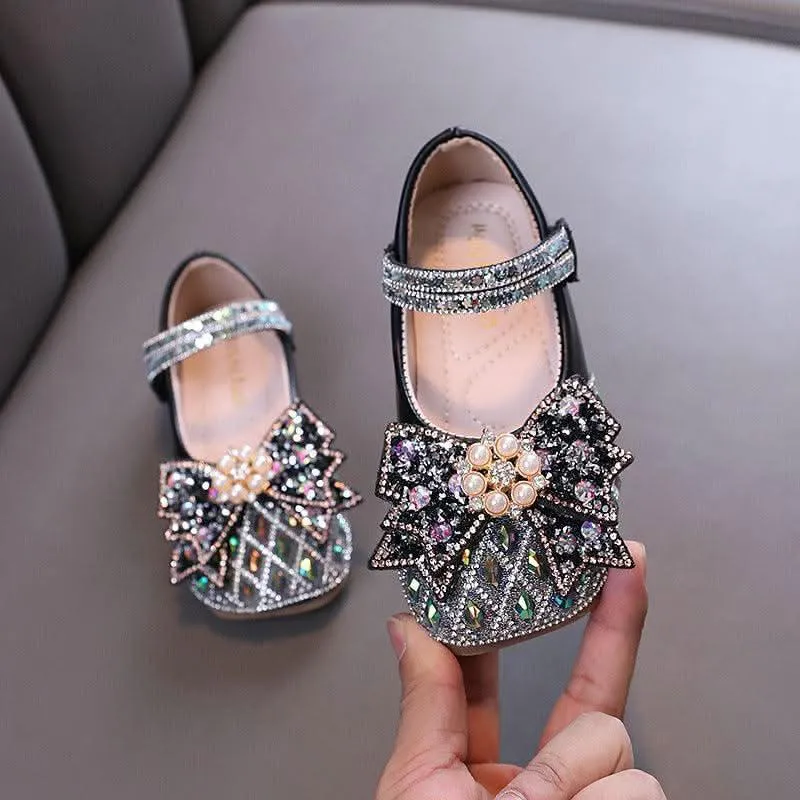 Colorful Princess Shoes Girls' Rhinestone Bow Shoes Sparkling Princess Flats