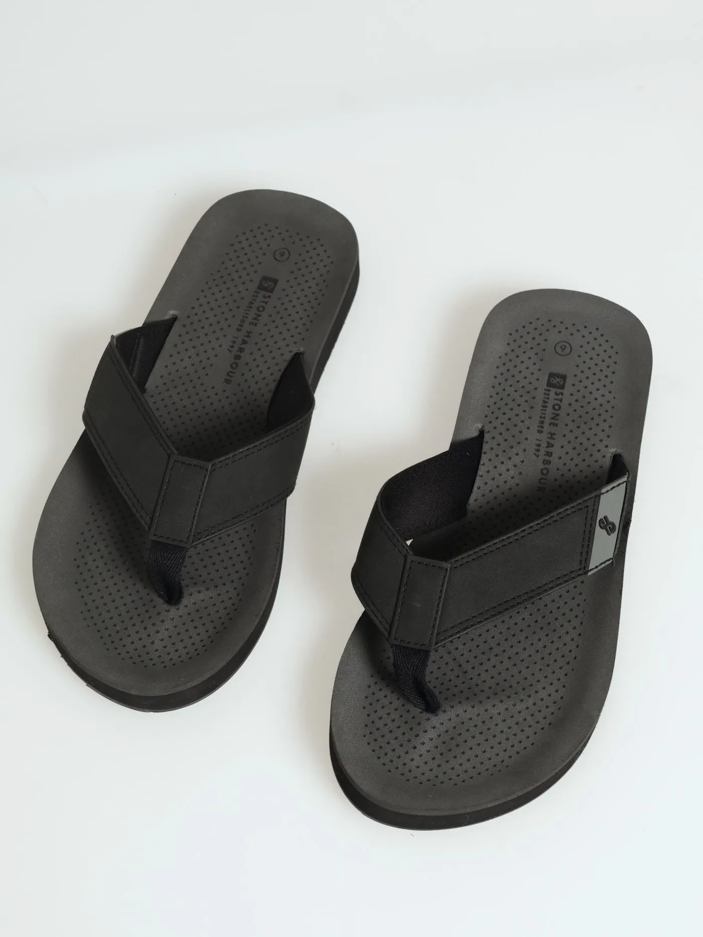 Comfort Wide Vamp Sandal With Pu Upper - Black/Grey
