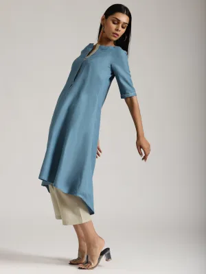 Cotton Linen Steel Blue Kurta Pant Set