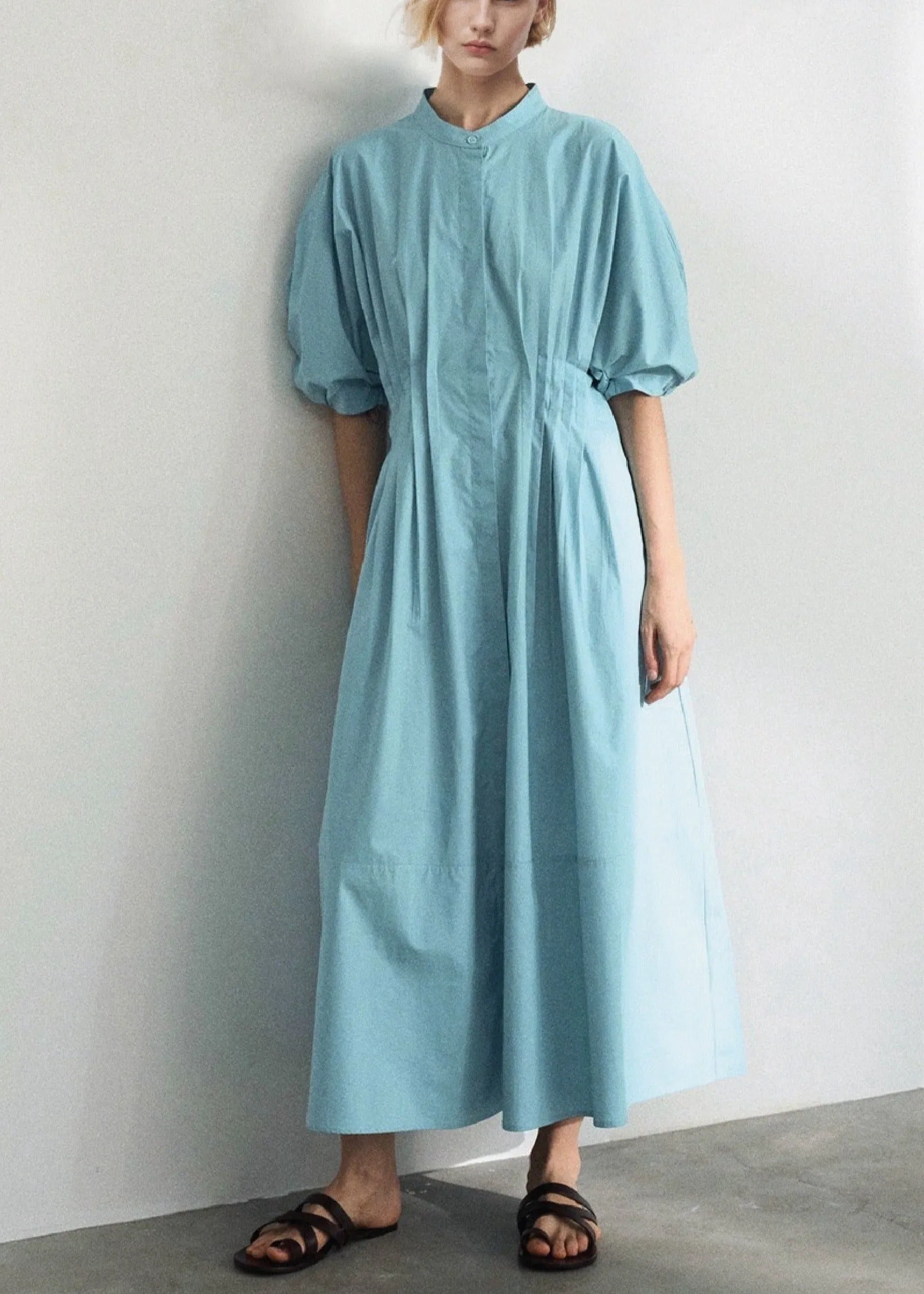 Cotton Midi Shirt Dress in Aqua