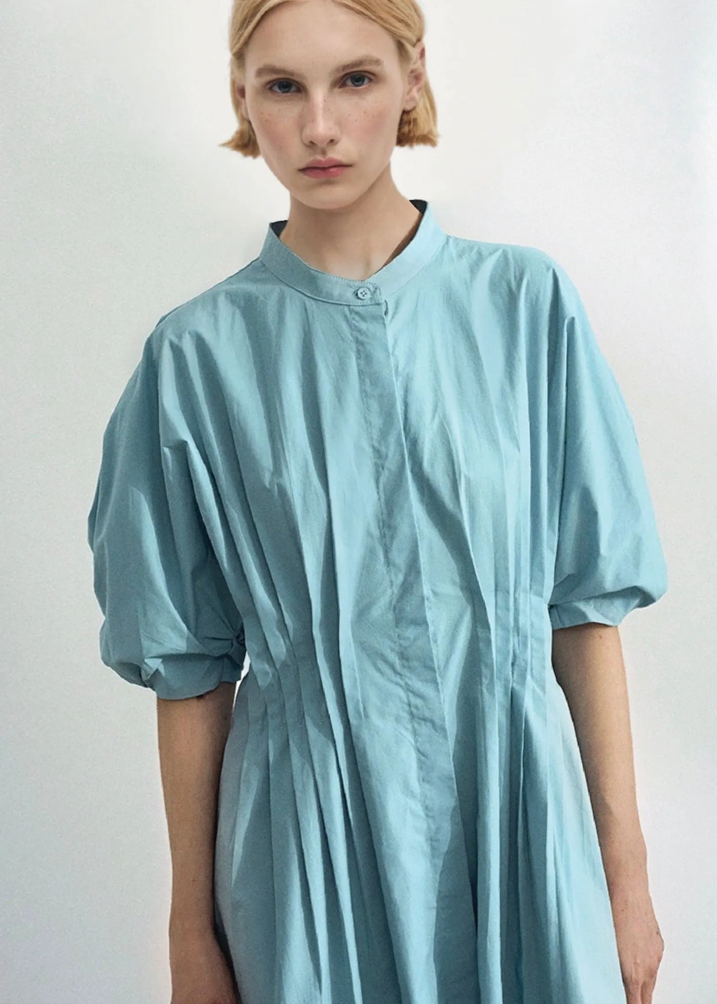 Cotton Midi Shirt Dress in Aqua