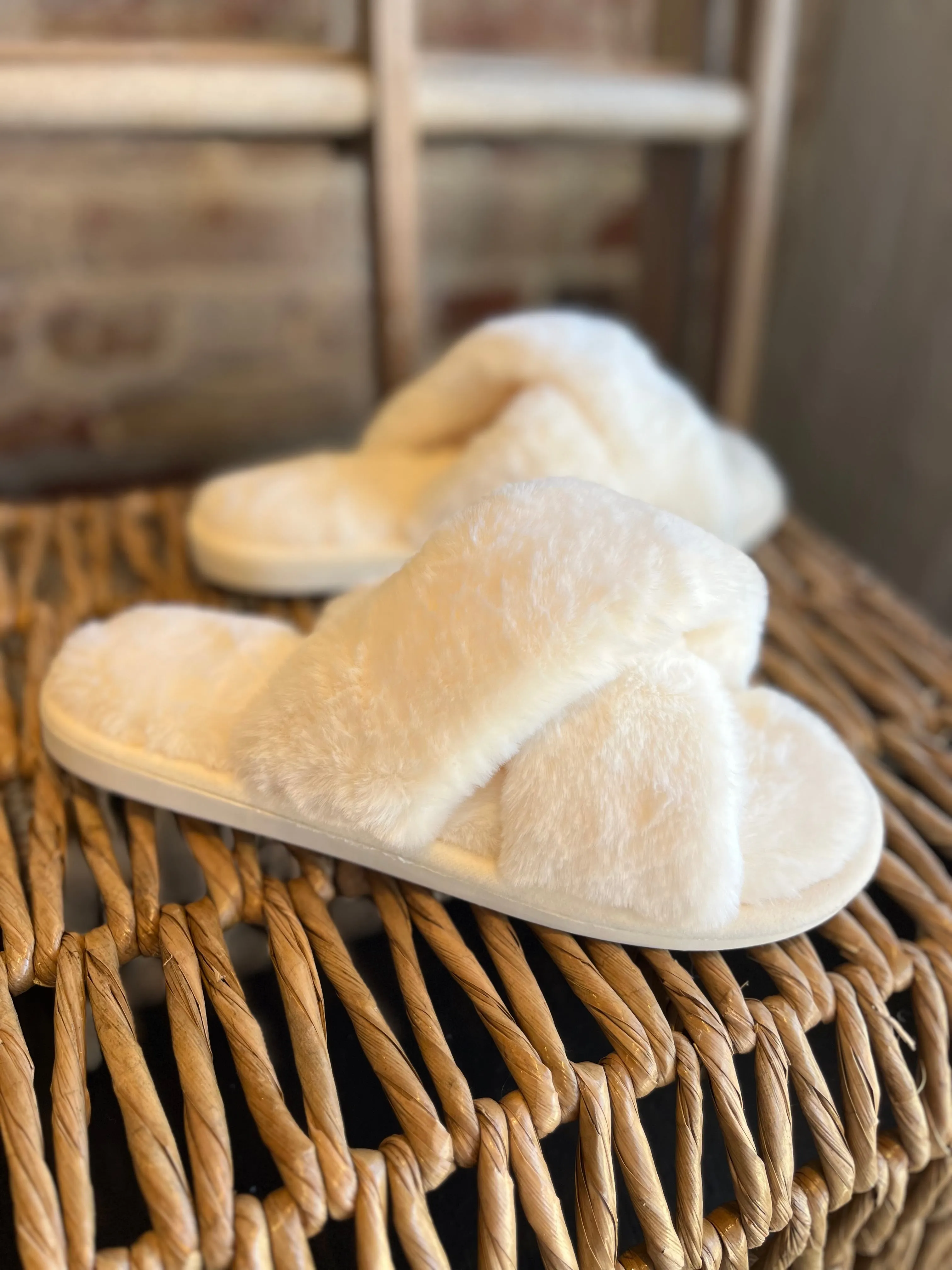 Cream Criss-Cross Slippers
