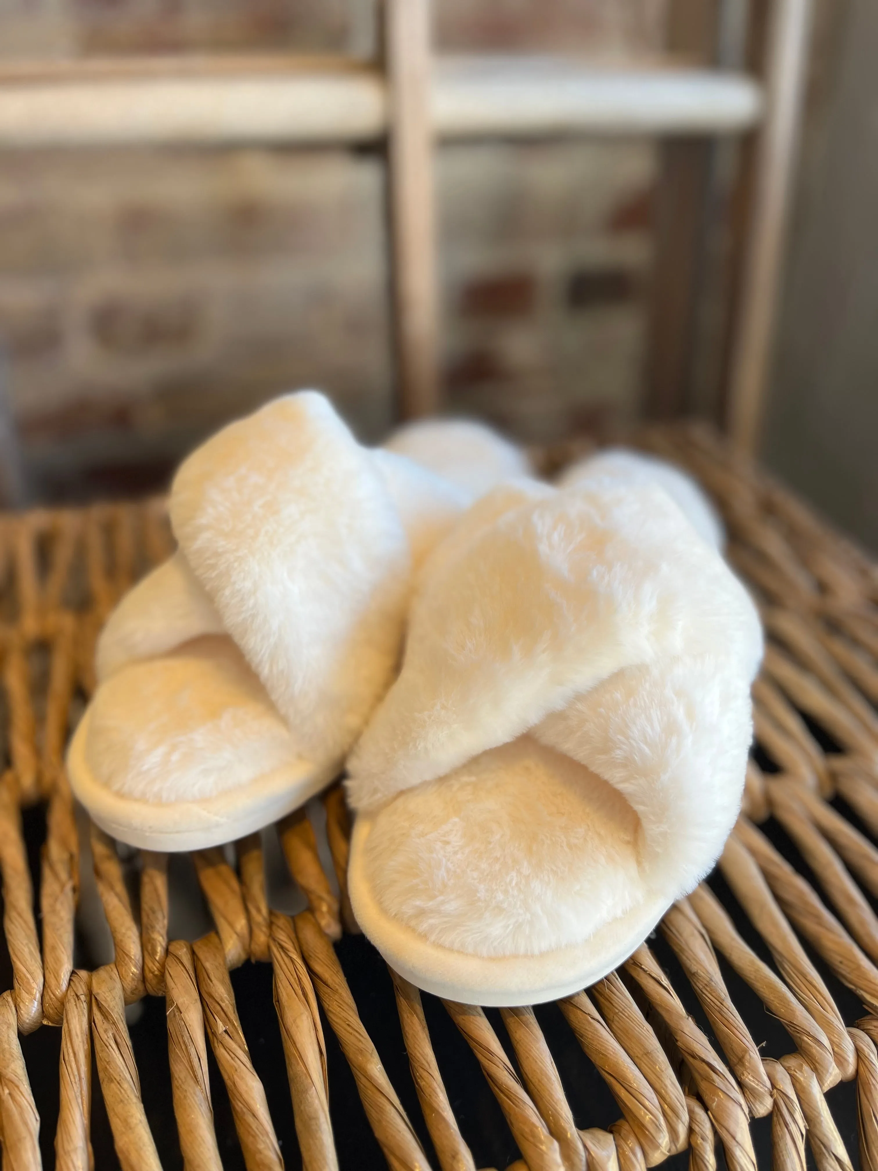 Cream Criss-Cross Slippers