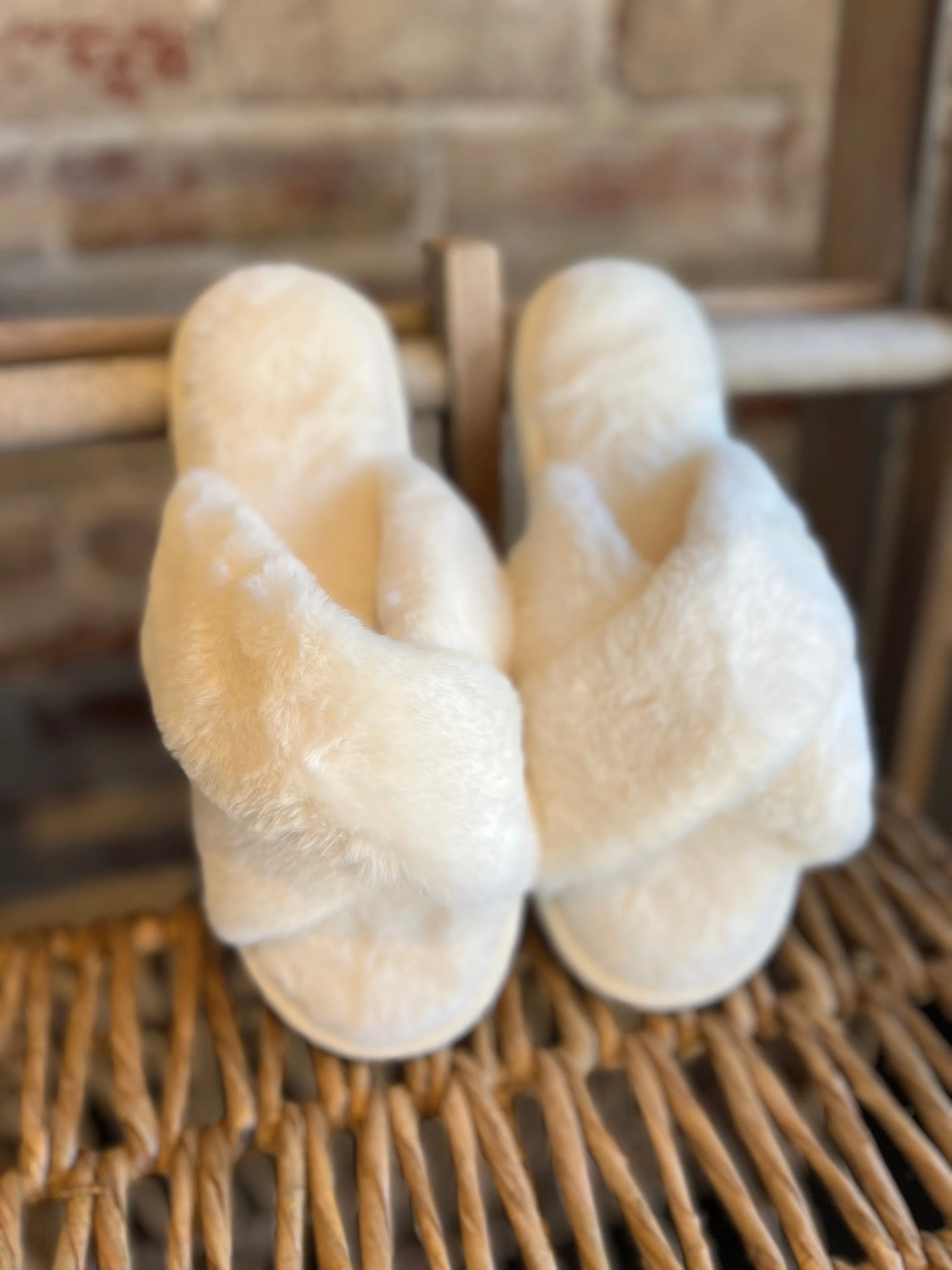 Cream Criss-Cross Slippers