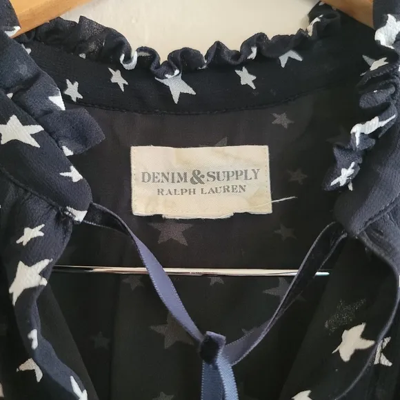 Denim &amp; Supply Ralph Lauren,‎ Star Print Sheer Dress, Black and White, Size Med