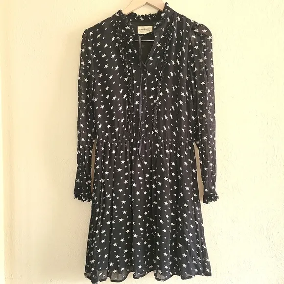 Denim &amp; Supply Ralph Lauren,‎ Star Print Sheer Dress, Black and White, Size Med
