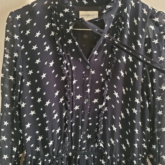 Denim &amp; Supply Ralph Lauren,‎ Star Print Sheer Dress, Black and White, Size Med