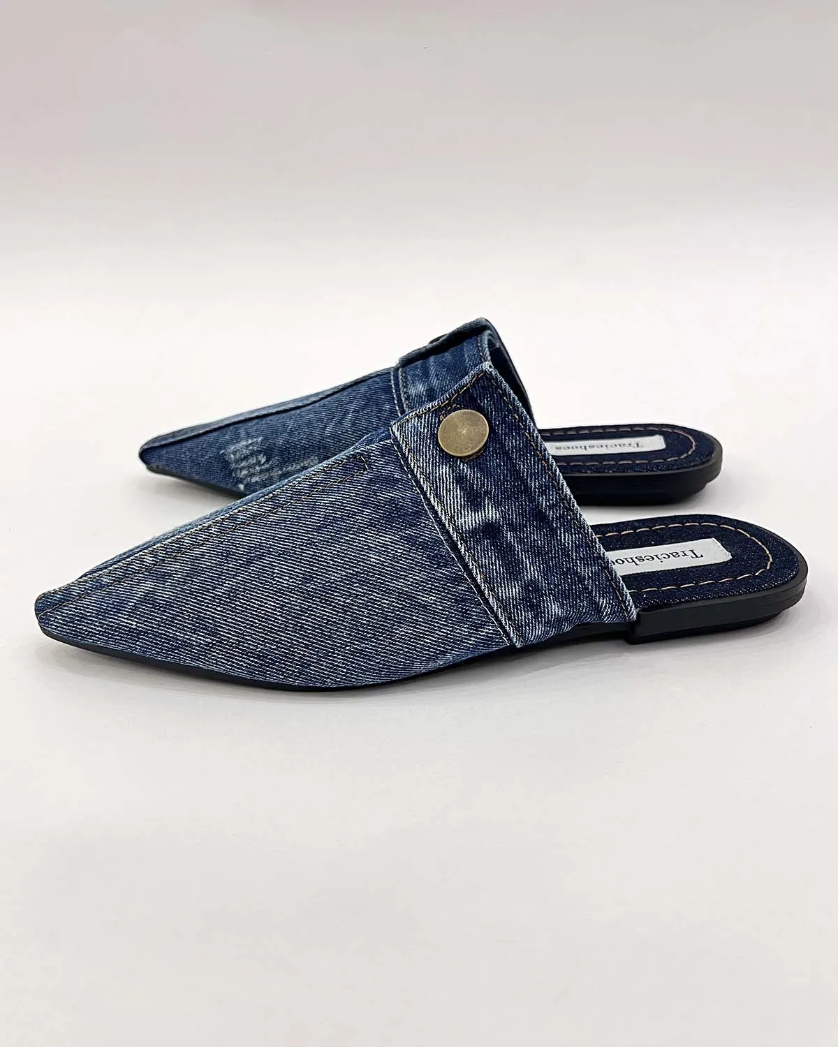 Denim pointed toe flat slippers mule shoes
