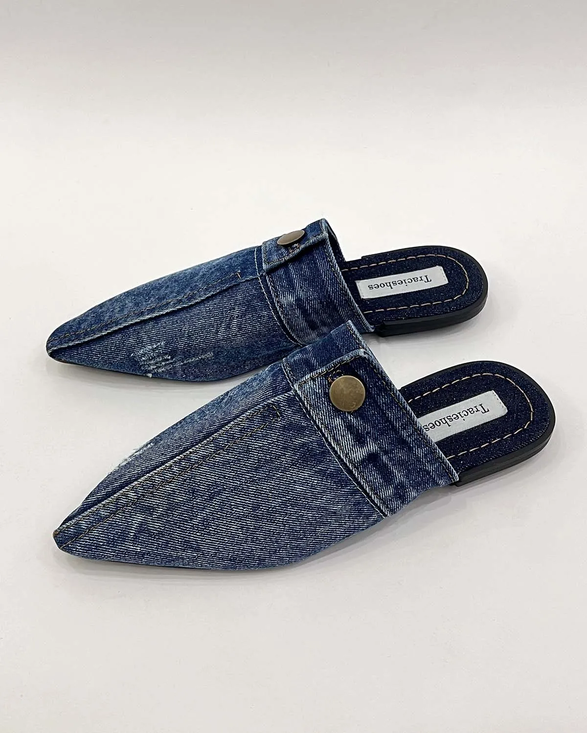 Denim pointed toe flat slippers mule shoes