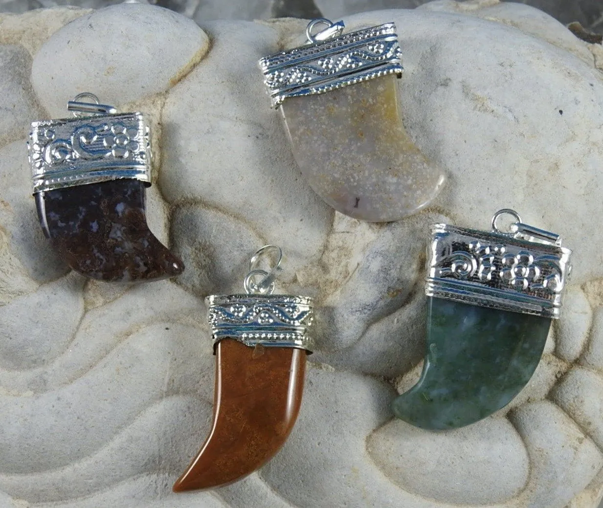 Fancy Jasper Flat Tooth Pendants