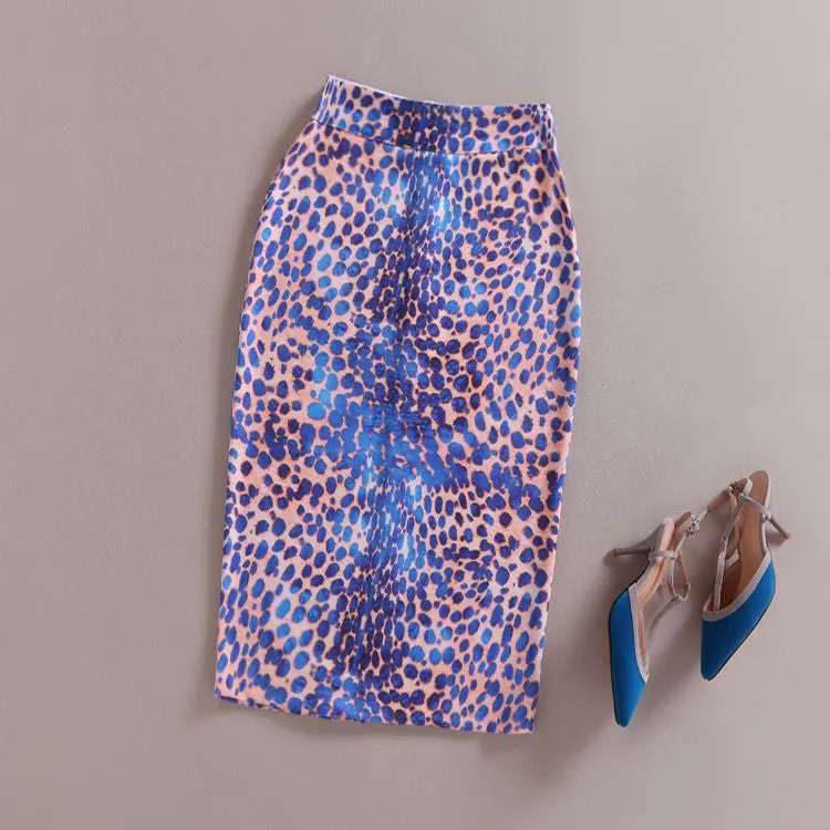 Fashion Women Print Office Skirt Spring Summer Knee-Length Pencil Back Split Skirts High