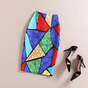 Fashion Women Print Office Skirt Spring Summer Knee-Length Pencil Back Split Skirts High
