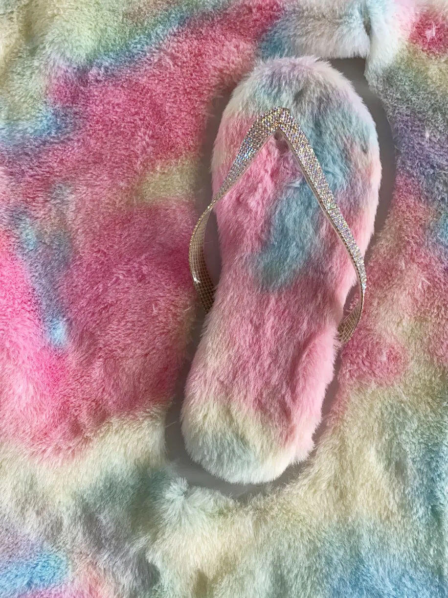 Flat-bottomed plush rhinestone slippers HPSD086