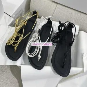 flip flops flats lamb leather Lower leg strapping sandals simple 2023 gold black white 35-40