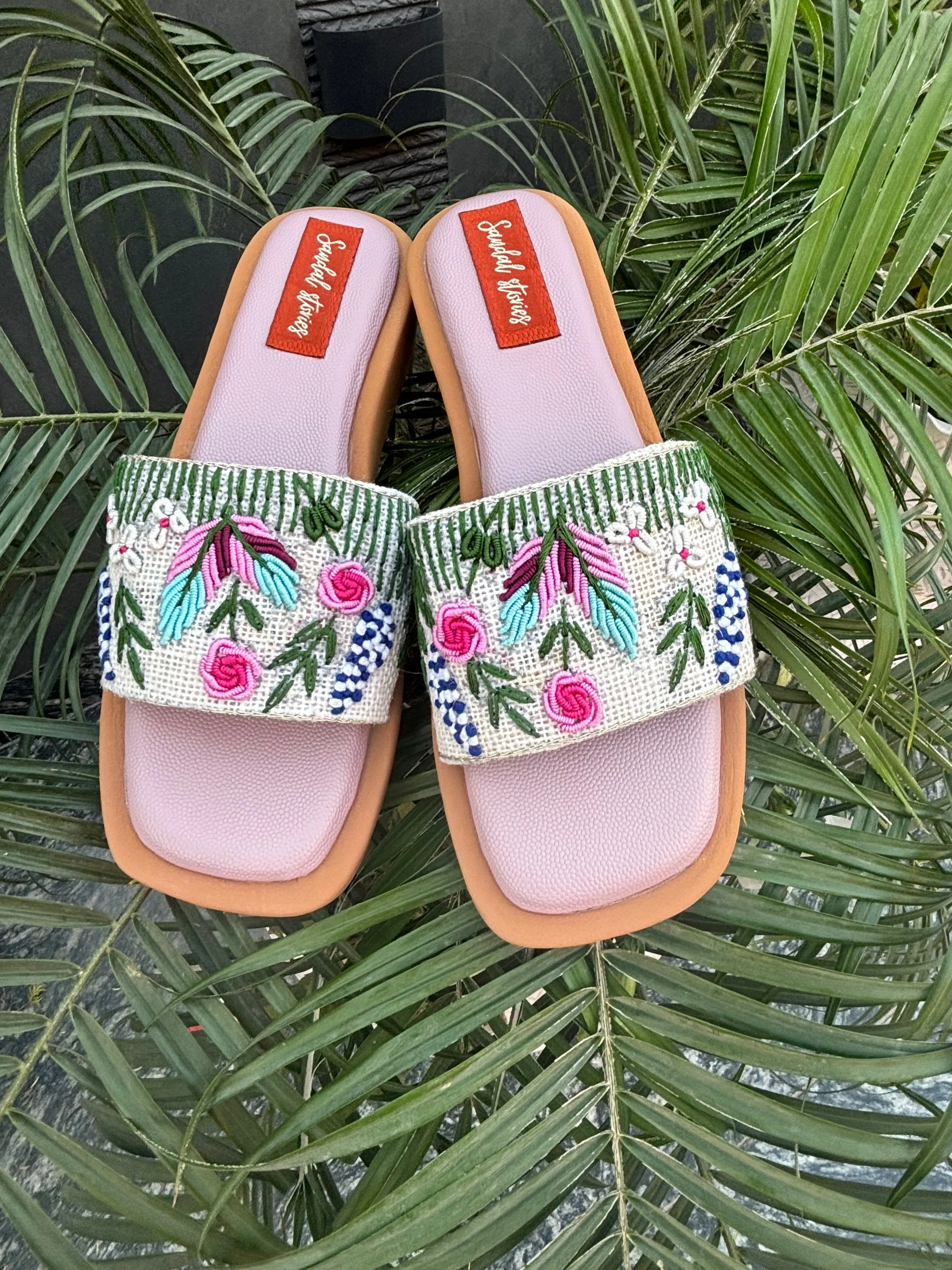 Floral Embroidered Slide Sandals
