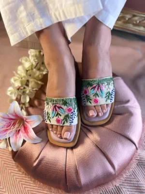 Floral Embroidered Slide Sandals