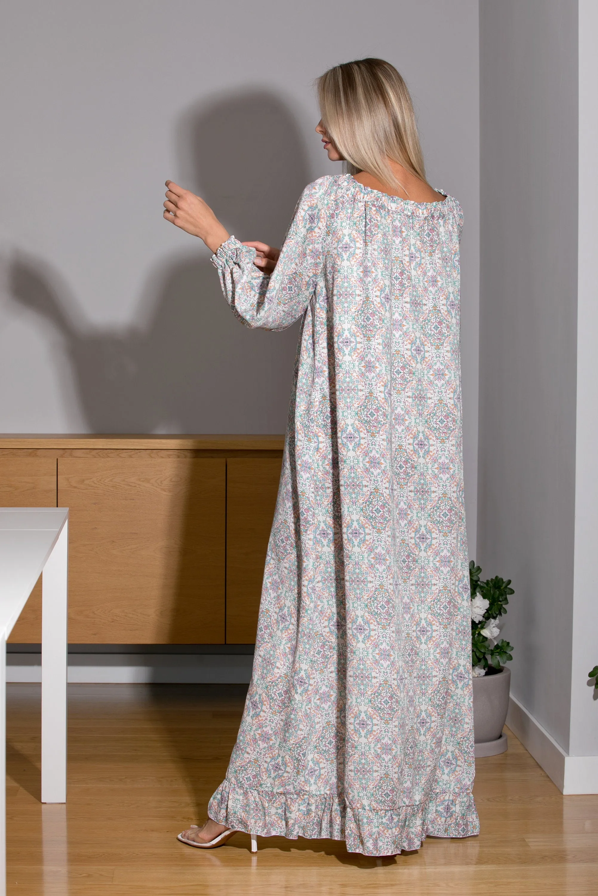 Floral Maxi Dress with Pockets, Simple Dress, Boho Clothing, Loose Fit Long Dress, Plus Size Clothing, Dress with Bishop Sleeves