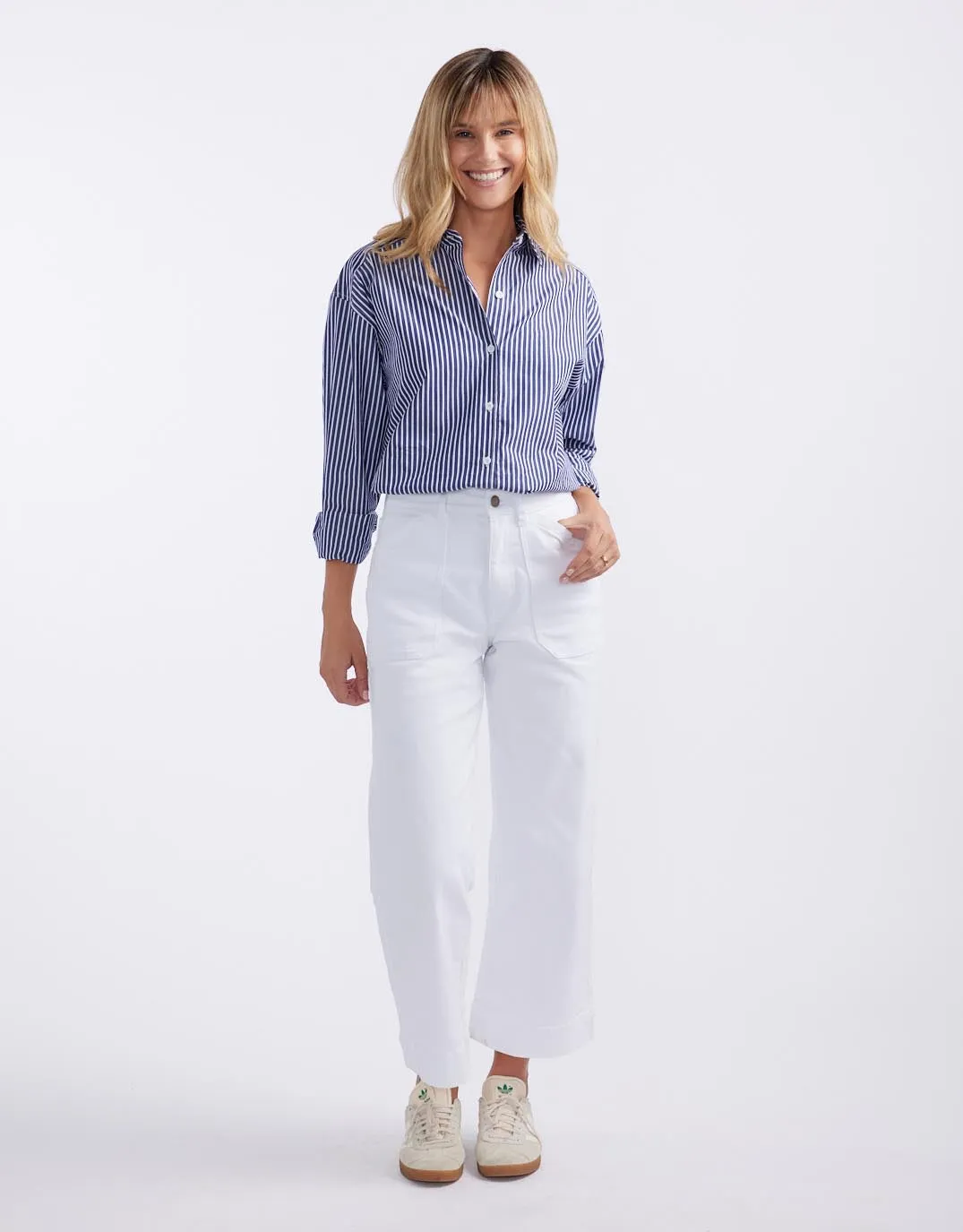 Hayley Double Cuff Shirt - Navy/White