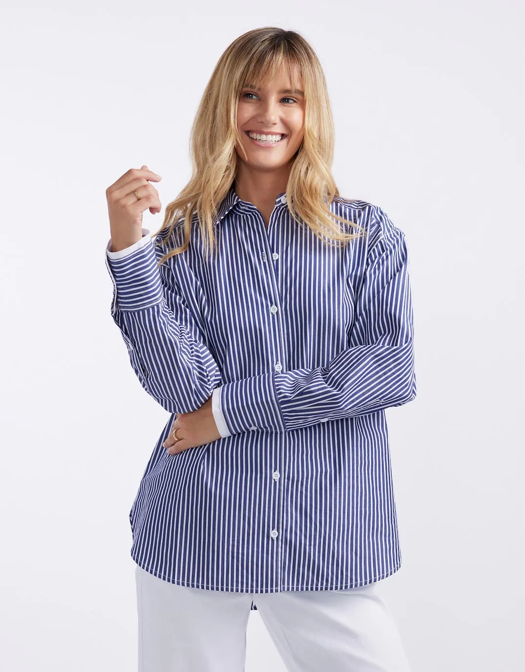 Hayley Double Cuff Shirt - Navy/White