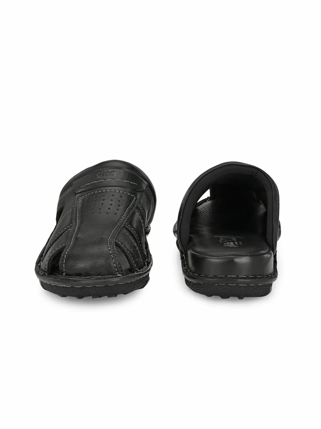 Hitz Men's Black Leather Comfort Slippers