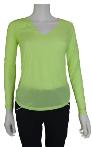Jamie Sadock Shockwave Lime Green Sunsense Long Sleeve V Neck Shirt - UPF 30