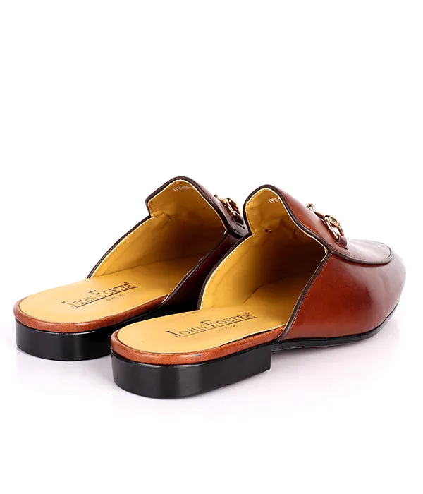 John Foster Plain Genuine Leather Horsebit Mules|Brown