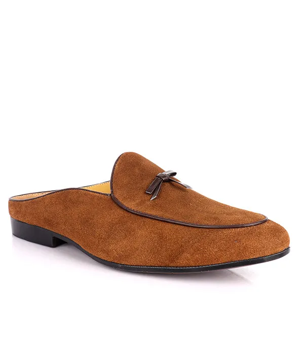 John Foster Suede Bow Design Mule|Brown