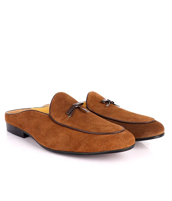 John Foster Suede Bow Design Mule|Brown