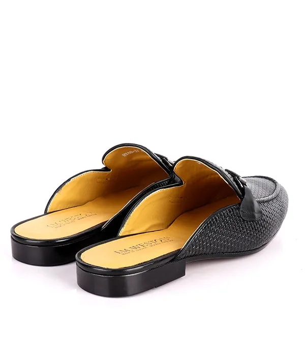 John Foster Woven Horsebit Leather Men's Mules|Black