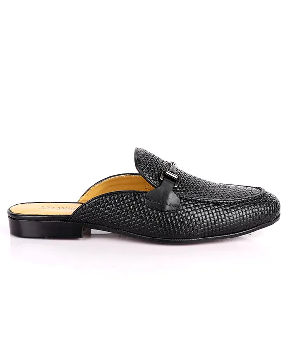 John Foster Woven Horsebit Leather Men's Mules|Black