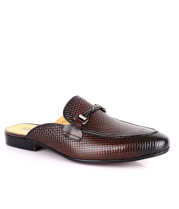 John Foster Woven Horsebit Leather Mules|Coffee-Brown