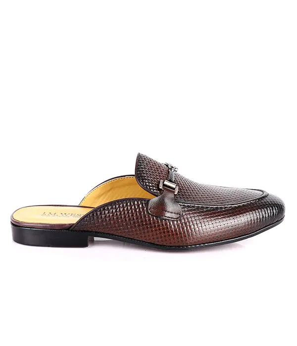 John Foster Woven Horsebit Leather Mules|Coffee-Brown