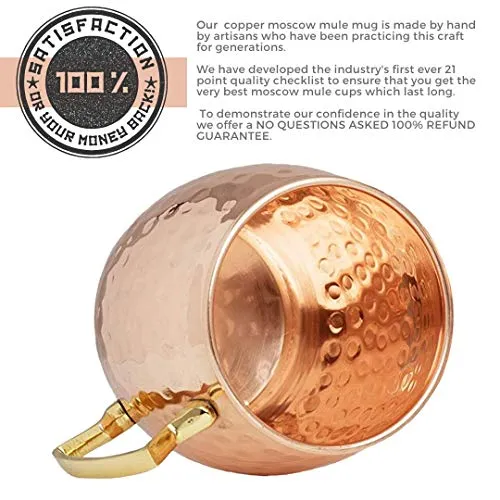 Kitchen Science Moscow Mule Copper Mugs Set of 4 (16oz) w/ 4 Straws & 1 Jigger | 100% Pure Copper Cups, Tarnish-Resistant, Ergonomic Handle (No Rivet) w/ Solid Grip (1 - Set of 4)