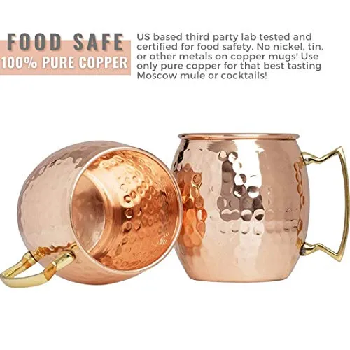 Kitchen Science Moscow Mule Copper Mugs Set of 4 (16oz) w/ 4 Straws & 1 Jigger | 100% Pure Copper Cups, Tarnish-Resistant, Ergonomic Handle (No Rivet) w/ Solid Grip (1 - Set of 4)
