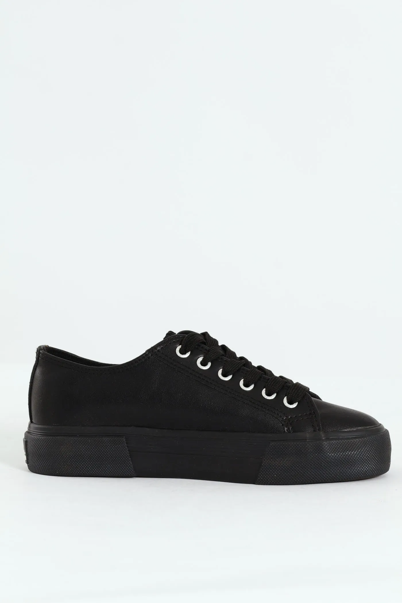 Ladies Basic Lace-Up Platform Sneaker - Black