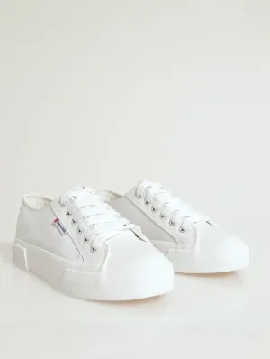 Ladies Basic Lace-Up Platform Sneaker - White