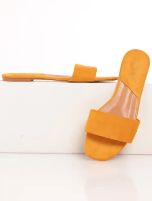 Ladies Basic Plain Mule Push-In Sandal - Mustard