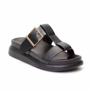 Ladies Chunky Slide T-Bar Sandal - Black