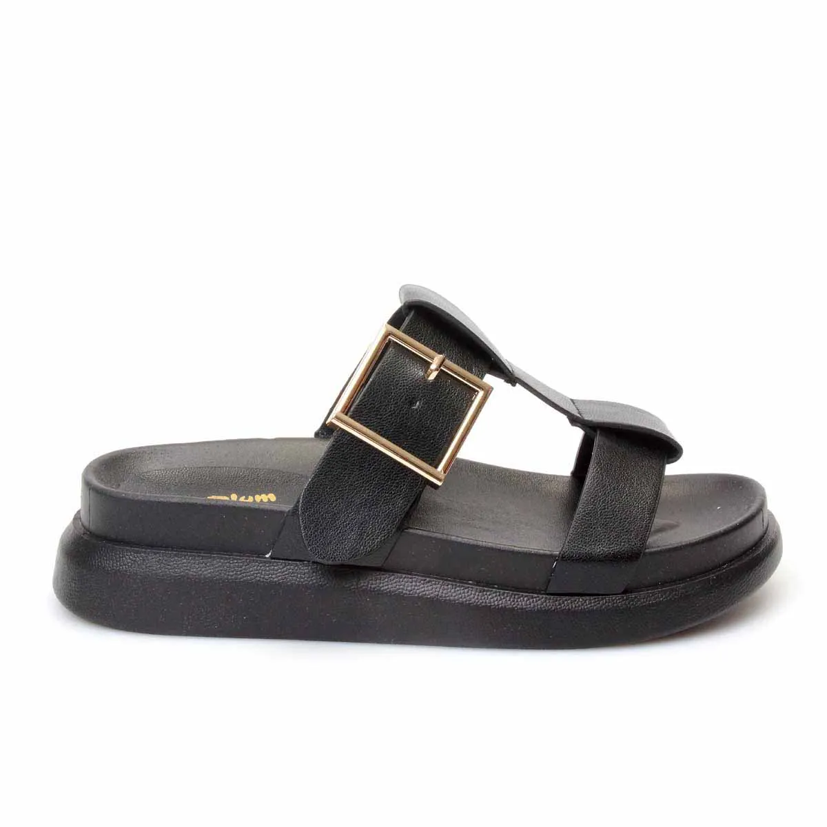 Ladies Chunky Slide T-Bar Sandal - Black