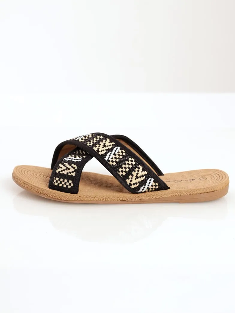 Ladies Cross-Over Woven Pattern Moulded Mule Sandal