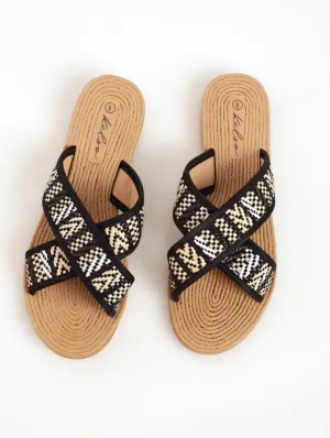 Ladies Cross-Over Woven Pattern Moulded Mule Sandal