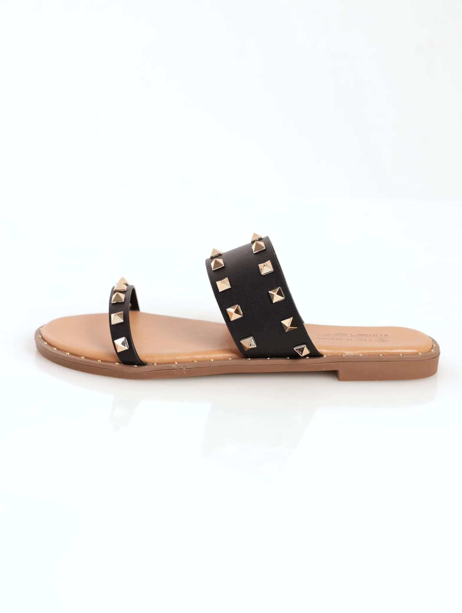 Ladies Davinna Double Strap With Studs Push-In Sandal - Black