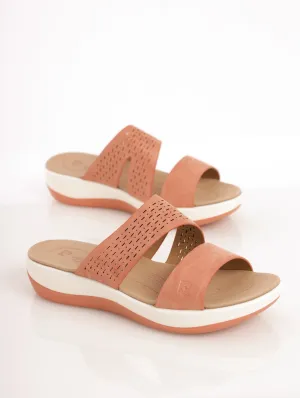 Ladies Double Strap Lazer Cut Mule Sandal - Pink