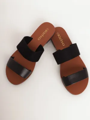 Ladies Double Strap Mule Sandal - Black