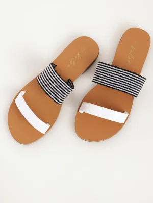 Ladies Double Strap Mule Sandal With Printed Elastic