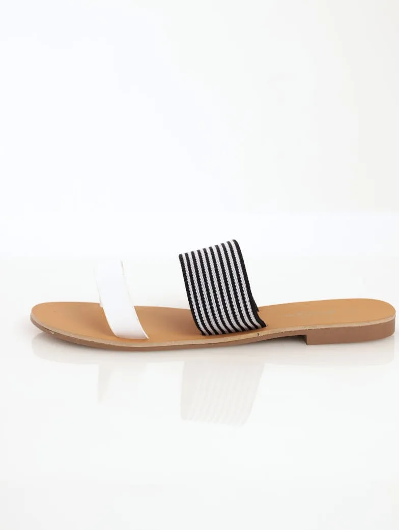 Ladies Double Strap Mule Sandal With Printed Elastic
