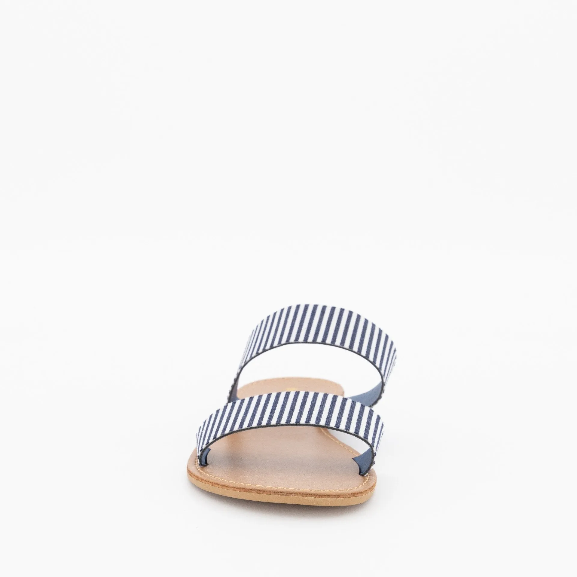 Ladies Double Strap Push-In Mule Flat Sandal - Navy