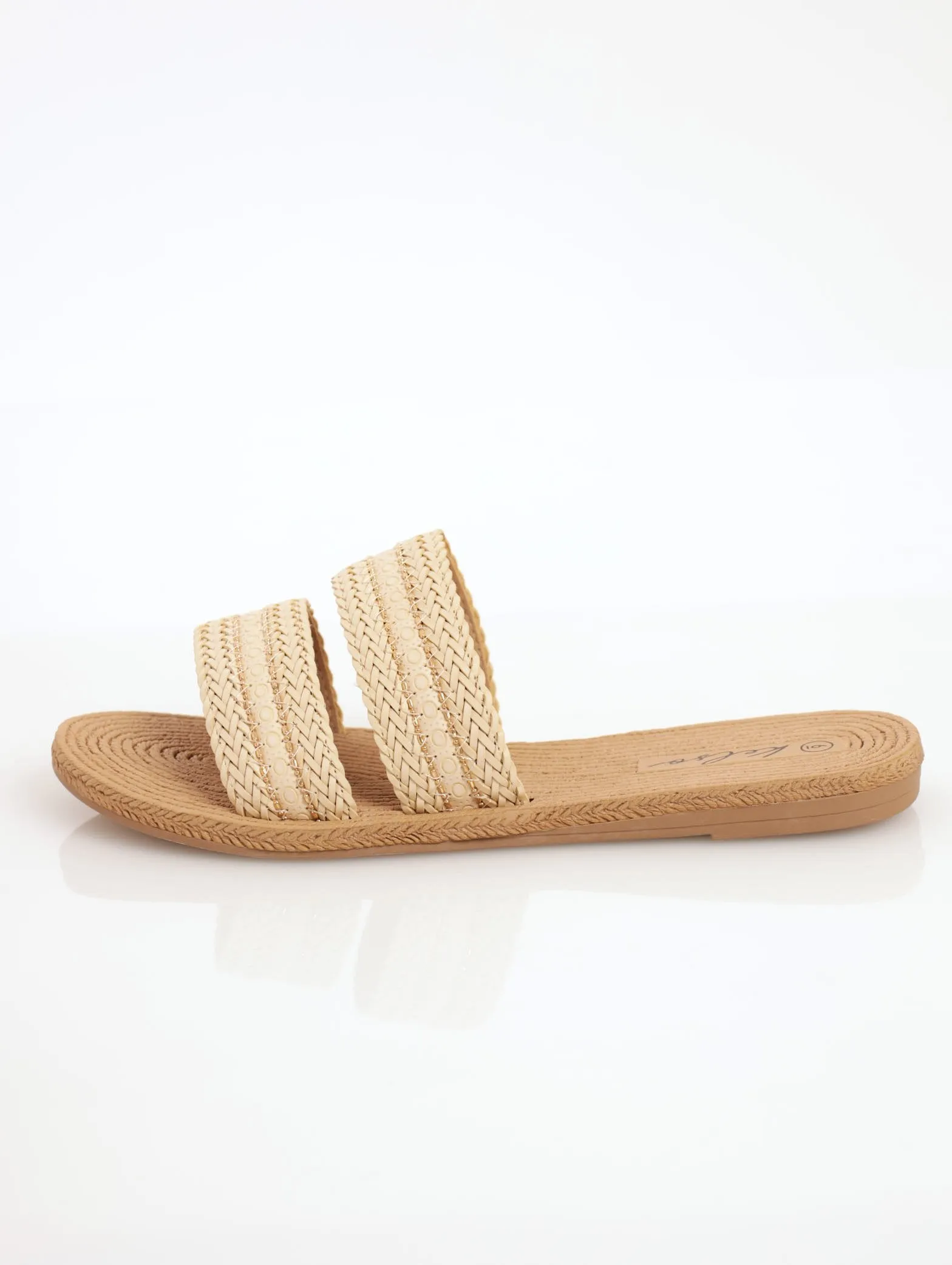 Ladies Double Strap Weaved Moulded Mule Sandal - Stone