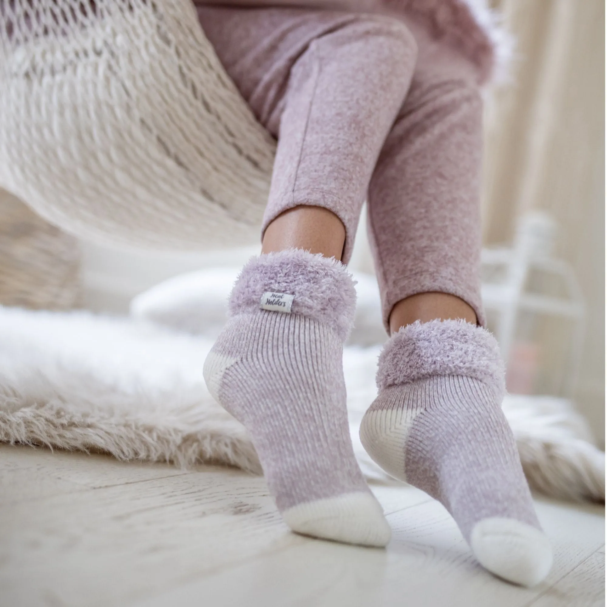 Ladies Fluffy Cuff Thermal Bed Socks for Lounging Around